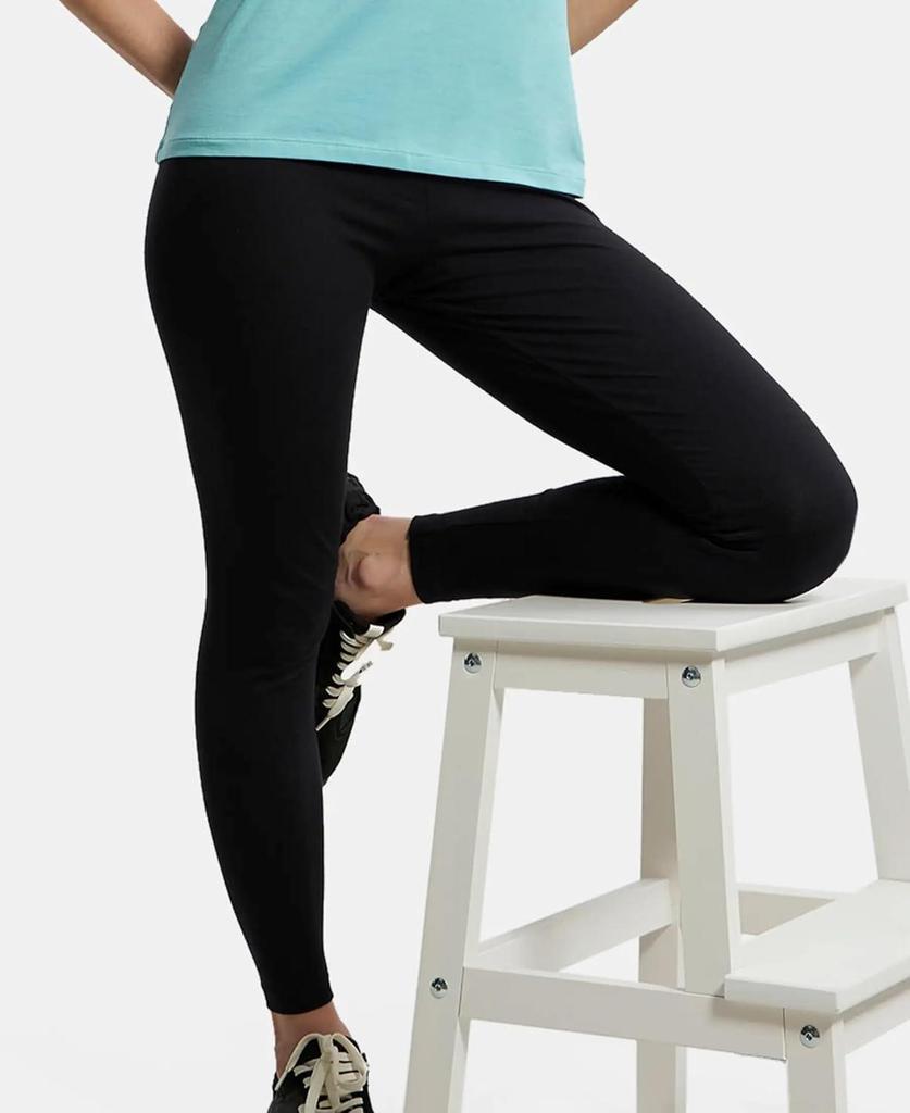 Women's Super Combed Cotton Elastane Stretch High Rise Leggings with Ultrasoft Waistband