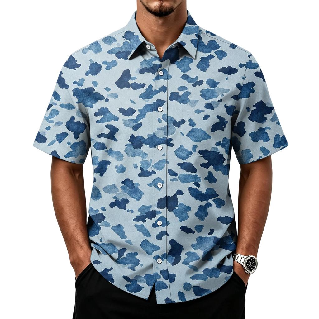 Men's Casual Short Sleeve Button Down Shirt Lightweight Breathable Fabric Classic Fit with Front Pocket Camouflage Print