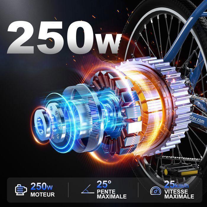 RCB Elektrische Fiets 26 Inch E-Bike Stad voor Volwassenen, 350W Motor, 36V/10.4Ah Batterij, 7 Versnellingen, APP-Bediening-Blauw