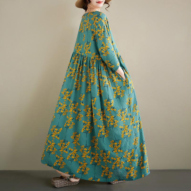 Kısa kollu Artı boyutu pamuklu vintage çiçekli yeni elbiseler kadınlar için gündelik gevşek uzun yaz