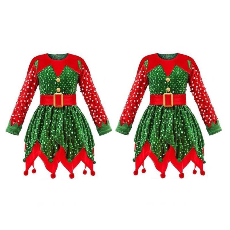 Girl Elf Costume Christmas Holiday Cosplay Dress With Accessories For Kids