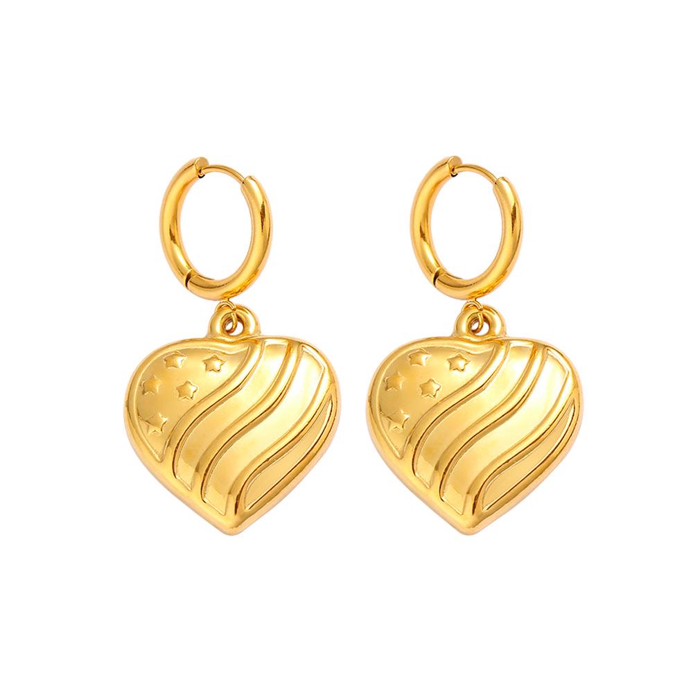 Stainless Steel Heart-Shaped Pendant Earrings: Fashionable European & American Style золотой