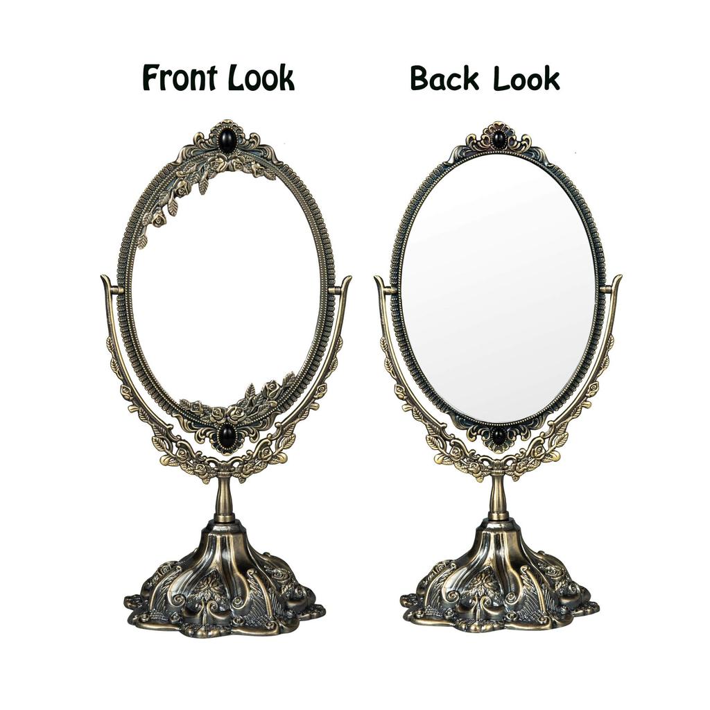 Feyarl Tabletop Makeup Tabletop Makeup Makeup Stand Elegant Rotating Cosmetic Western Style Makeup Retro Bronze Mirror, Mirror, Mirror, Mirror, Tools,