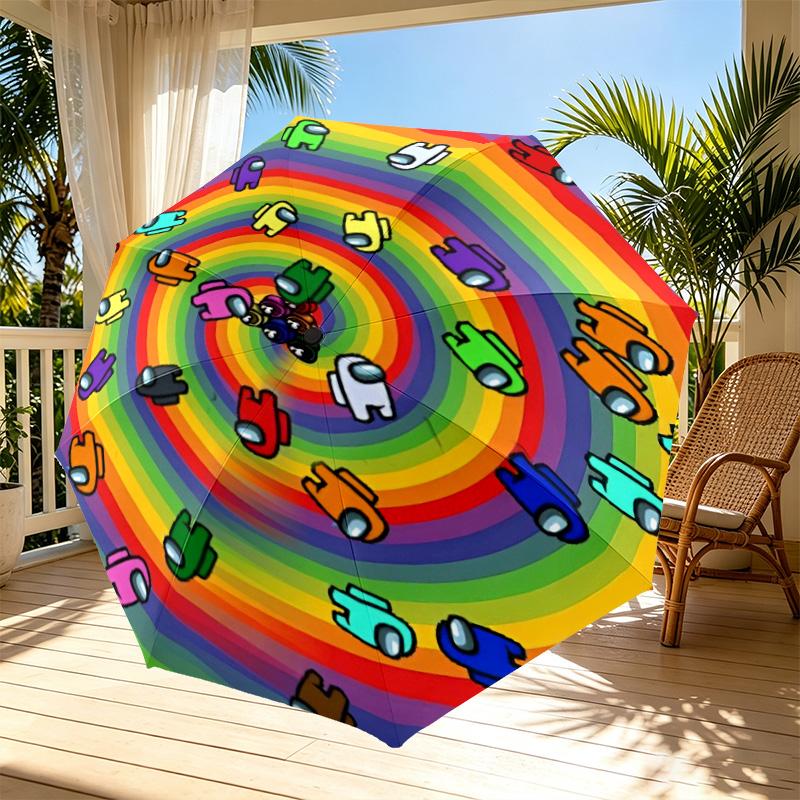 Among Us Print Automatic Open Close Umbrella, Portable Foldable Umbrella, for Outdoor Commute Camping Trip, Ideal Birthday Gift
