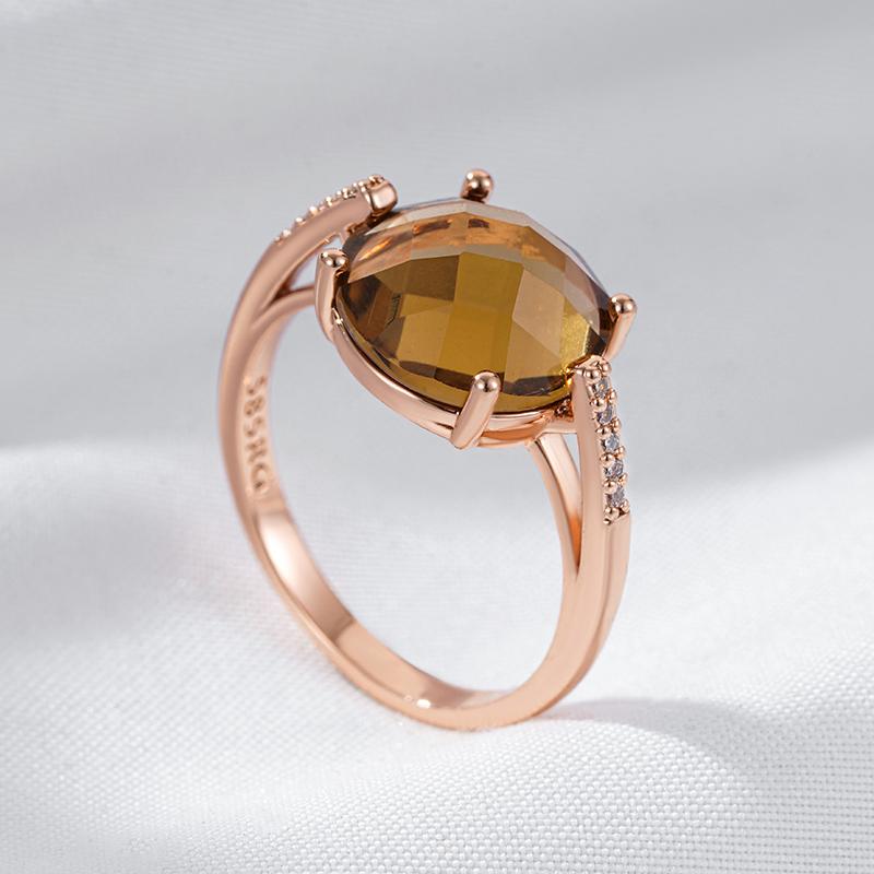 Modischer Runder Helles Braun Natürlicher Zirkon Brautring Für Damen Einfach Roségold Farbe Hohe Qualität Tägliche Schmuckstücke