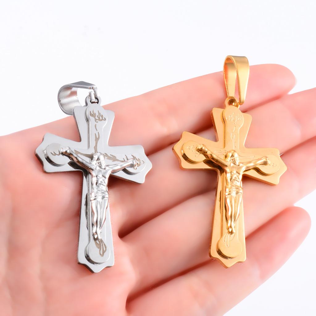Vintage Jesus Crucifix Stainless Steel Cross Pendant Necklace Charms for Chain Women Men Christian Religious Jewelry Accessories