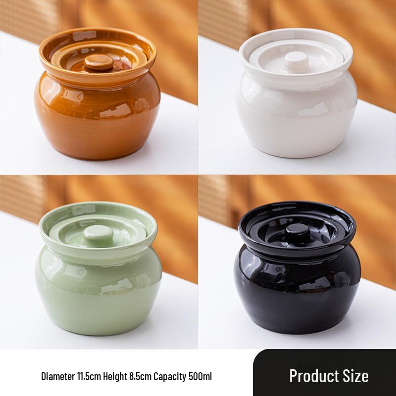 Ceramic Double Boiler Stew and Egg Custard Pot with Lid