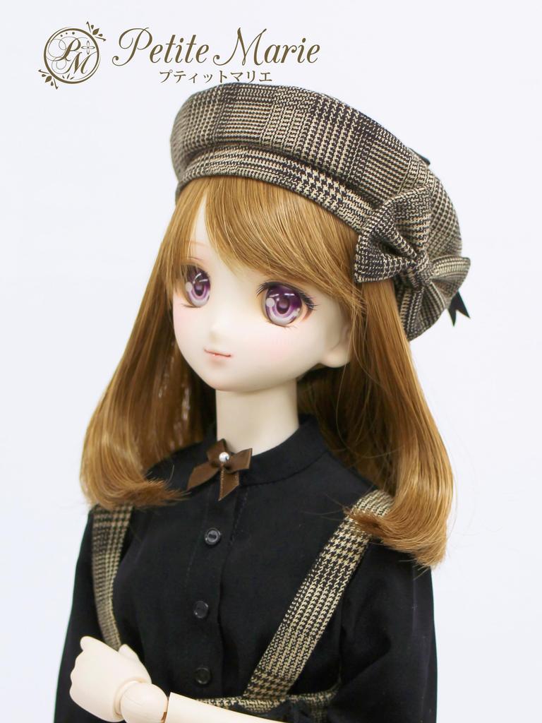 Petite Marie DD MDD Compatible British Glen Brown and with Cute for inch BJD Dolls 1/3 (DDH-01-10) Beret, Plaid, Black, Ribbon, 9-10 (40cm, 60cm)