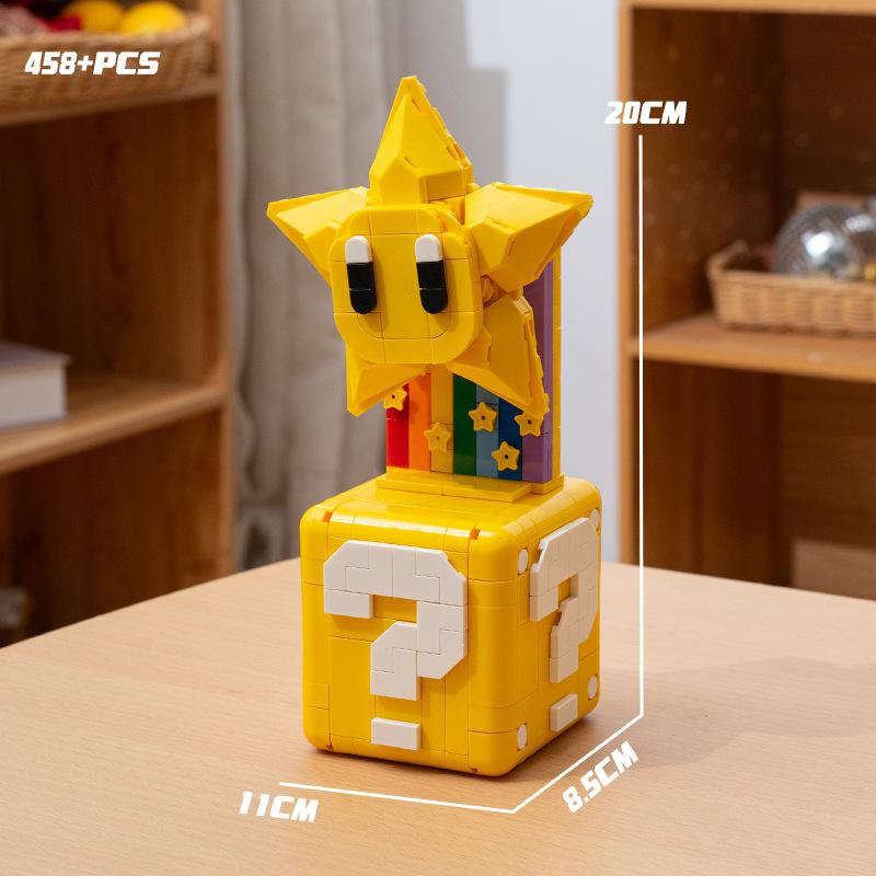 Super Mario Bros Bausteine Yoshi Luigi Stern Zusammenbau Fragezeichen MOC 3D Modell Mario Mini Ziegelstein Spielzeug für Weihnachtsgeschenk
