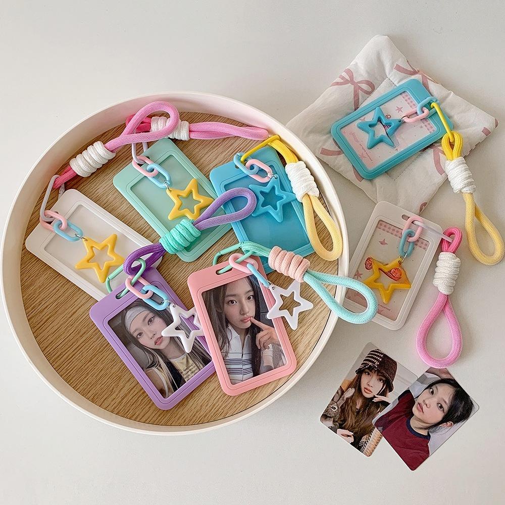 1Pc Cartoon Star Card Holder Candy Color ID Card Sleeve Keychain Hand Rope Identity Credit Cover Case Bank Bus Card Case