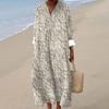 Women's Casual Fashion V-Neck Long Sleeve Textured Print Maxi Dress
