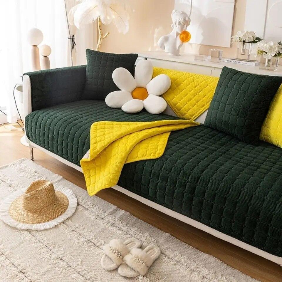 Plush Sofa Cushion Autumn And Winter Thickening Non-Slip Sofa Cover Living Room Solid Color Sofa Back Cover Armrest Towel