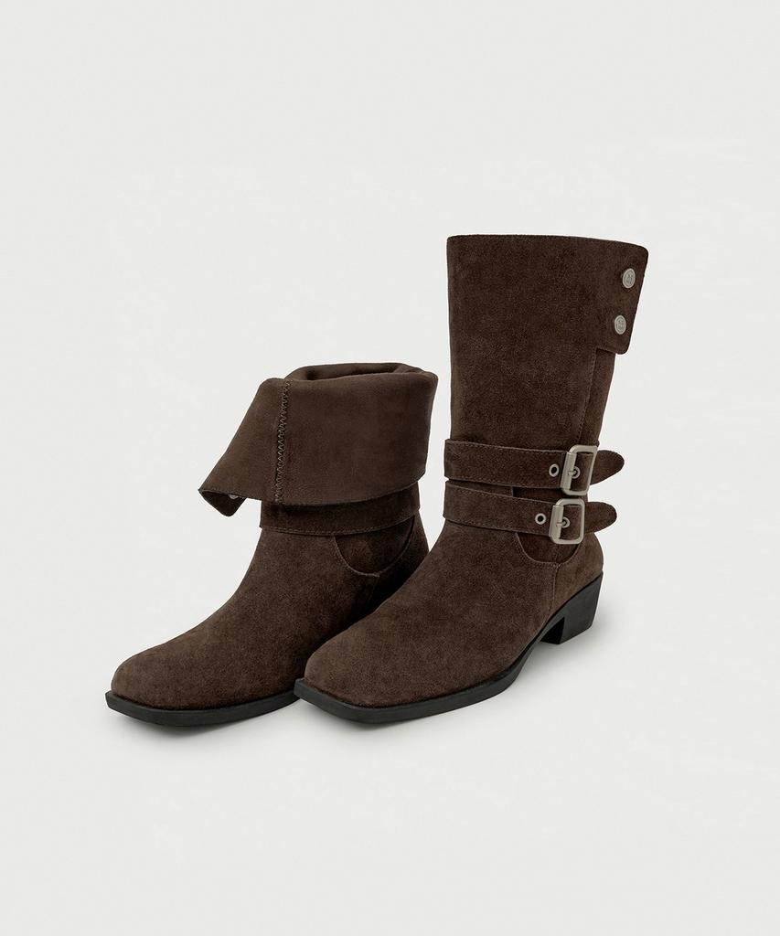 Mongdol 2-Way Cow Leather Suede Buckle Mid-Calf Boots Mdac043_2 Colors