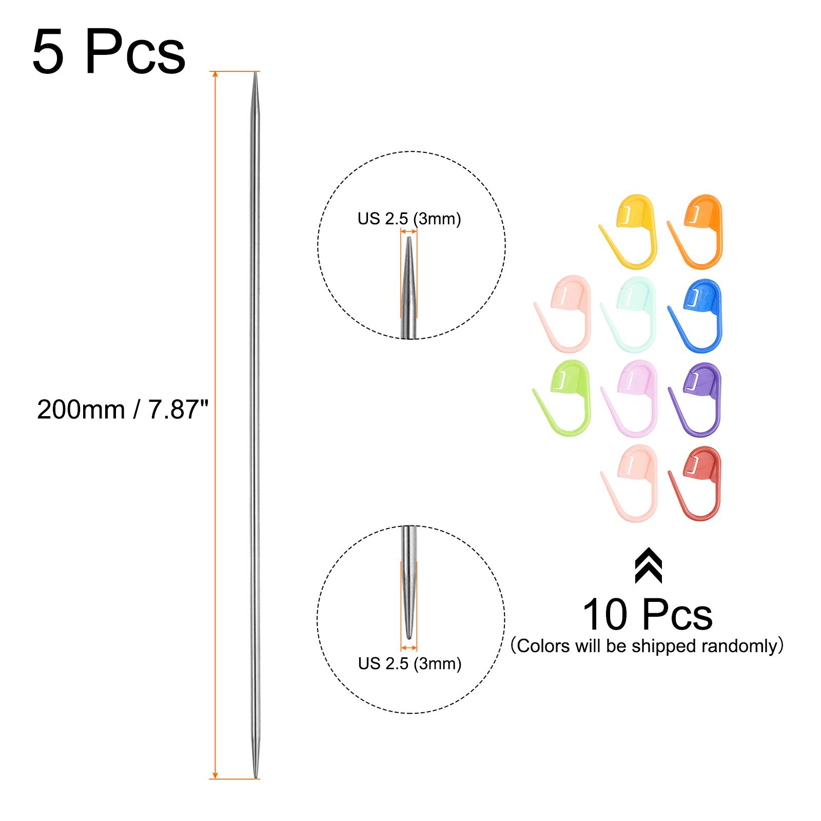 

5Pcs US 3-6.5mm Double Pointed Knitting Needle 7.87 Inches Length Sweater Stitching Needles with 10 Stitch Marker
