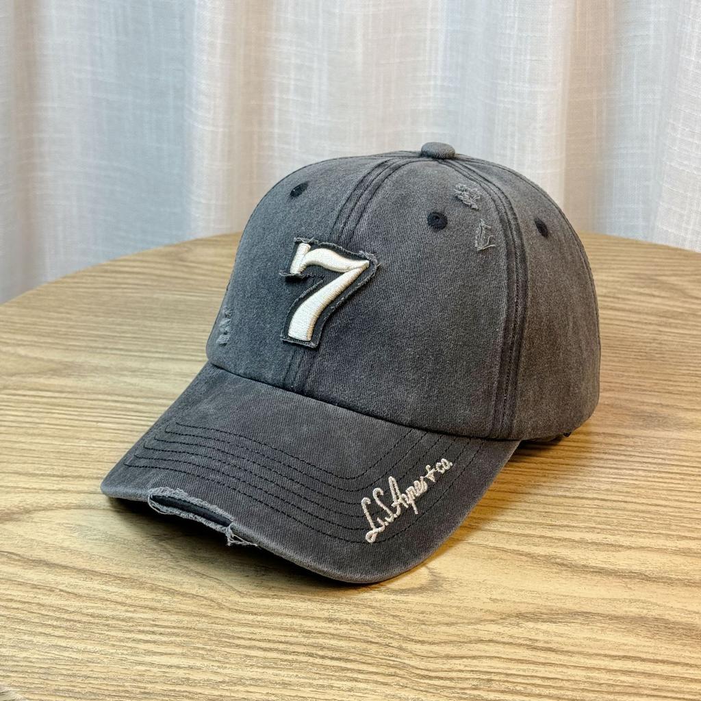 Washed and Distressed Soft Top Baseball Cap for Men and Women Versatile Korean Style Trendy Brand American Street Embroidered Letter Cap