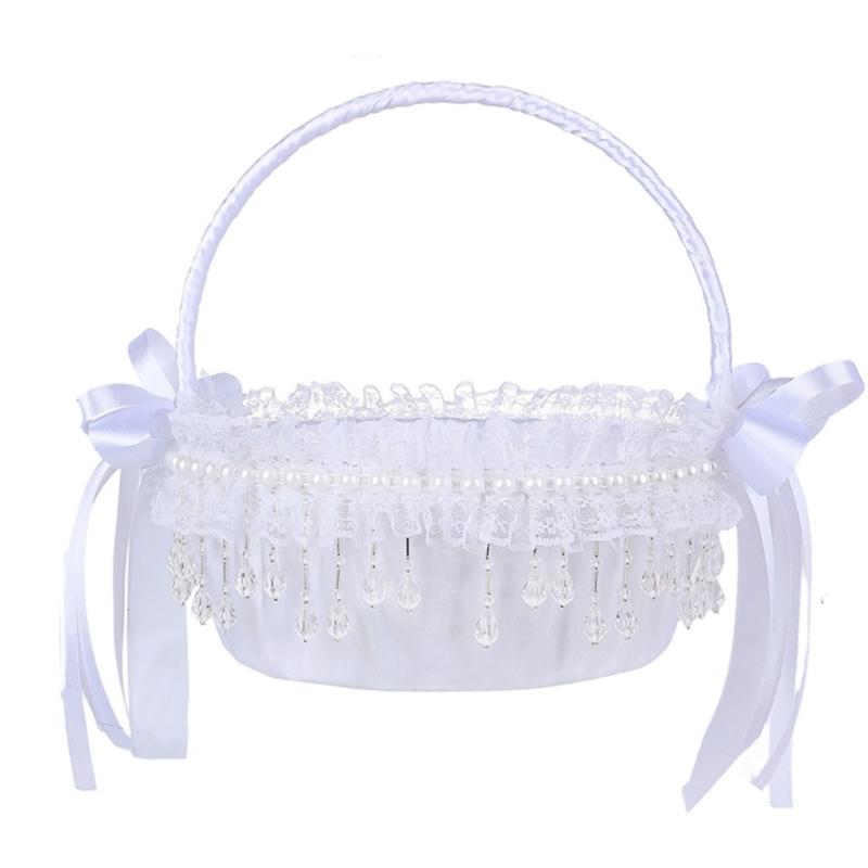 Elegant Crystal Pearls Tassels Basket For Wedding Party Decorations Handcrafted Floral Container With Silk Fabric