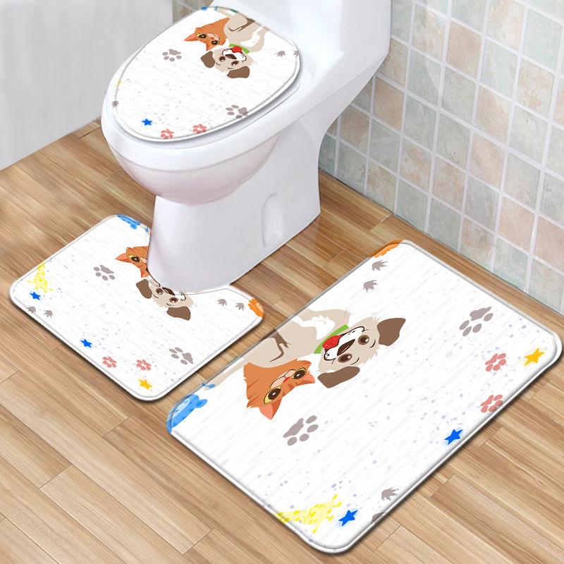 Striped Checkered Toilet Three-Piece Floor Mat Bathroom Three-Piece Carpet Doormat