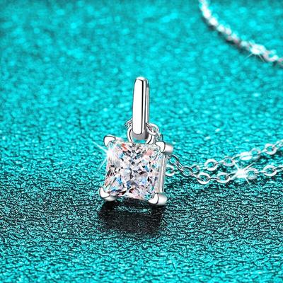 צבע D 1.2 קראט 6*6 מ"מ נסיכה חיתוך Moissanite תליון לנשים S925 כסף סטרלינג שרשרת מסיבת תכשיטי מתנות ביthday