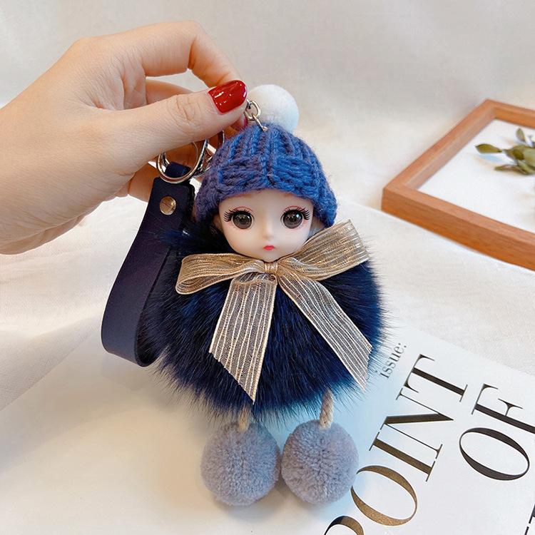 Pompom Sleeping Doll Keychain Cute Fluffy Plush Doll Keychains Women Girl Bags Keyrings Cars Key Ring Gift Charming Decoration
