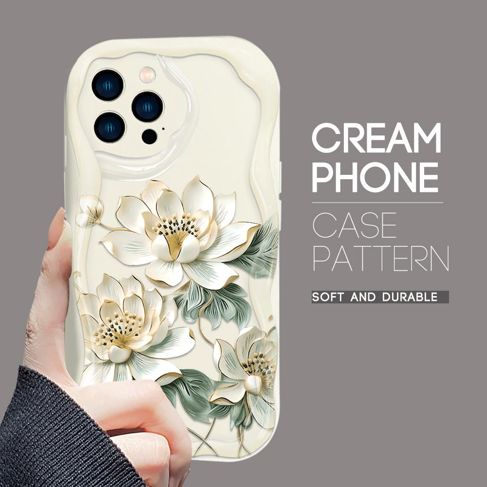 For iPhone 16 15 14 13 12 Samsung S24 S23 S22 A06 A13 A14 A15 A16 A55 Redmi Note 13 12 Beautiful Flowers Design Soft Silicone Wave Edge Phone Case
