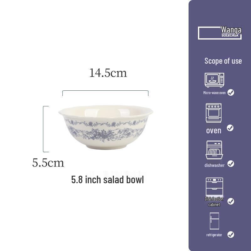 Shunxiang Blue Fog Flower Ceramic Tableware Set: Retro High-End Rice Bowl Plate for Luxurious Dining.