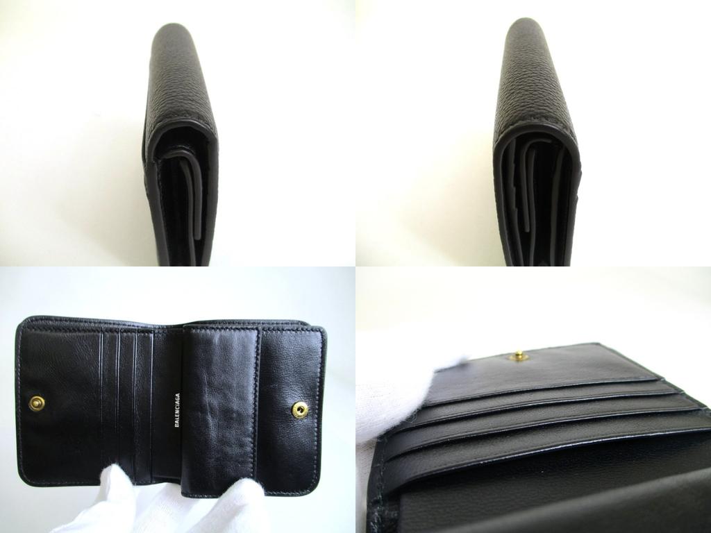 Authentic BALENCIAGA Black Leather Bifold Wallet Compact Wallet #a898  Refurbished
