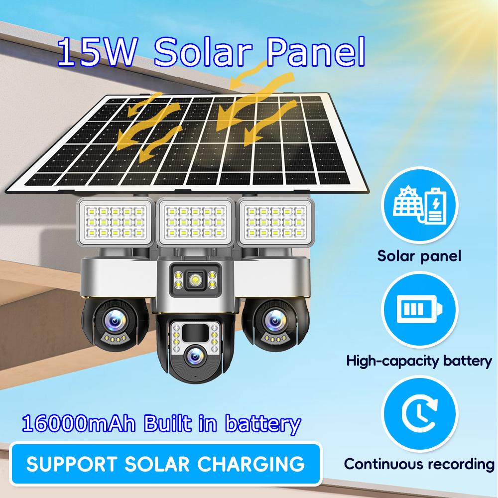 2-in-1 Solar Light & Camera – 3 Screens, 16000mAh, Wireless WiFi CCTV IP Camera, Night Vision Outdoor Surveillance