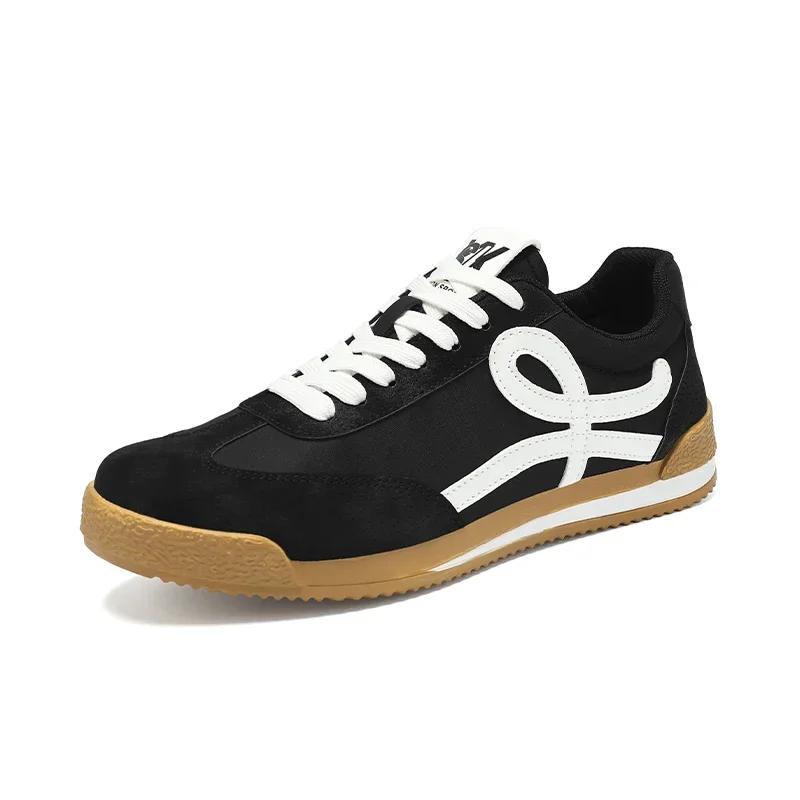 

Running Shoes Leather sneakers Men Flats Retro Casual Shoes Summer Fashion Slip on Sneakers Lightweight Zapatillas De Deporte 38 чёрный