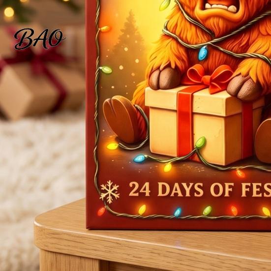 Birthday Gifts for Children 3D Highland Cow Advent Calendar, 24-Day PVC Figure Countdown Ornament Set, 24 Days Surprise Toys Unique Christmas