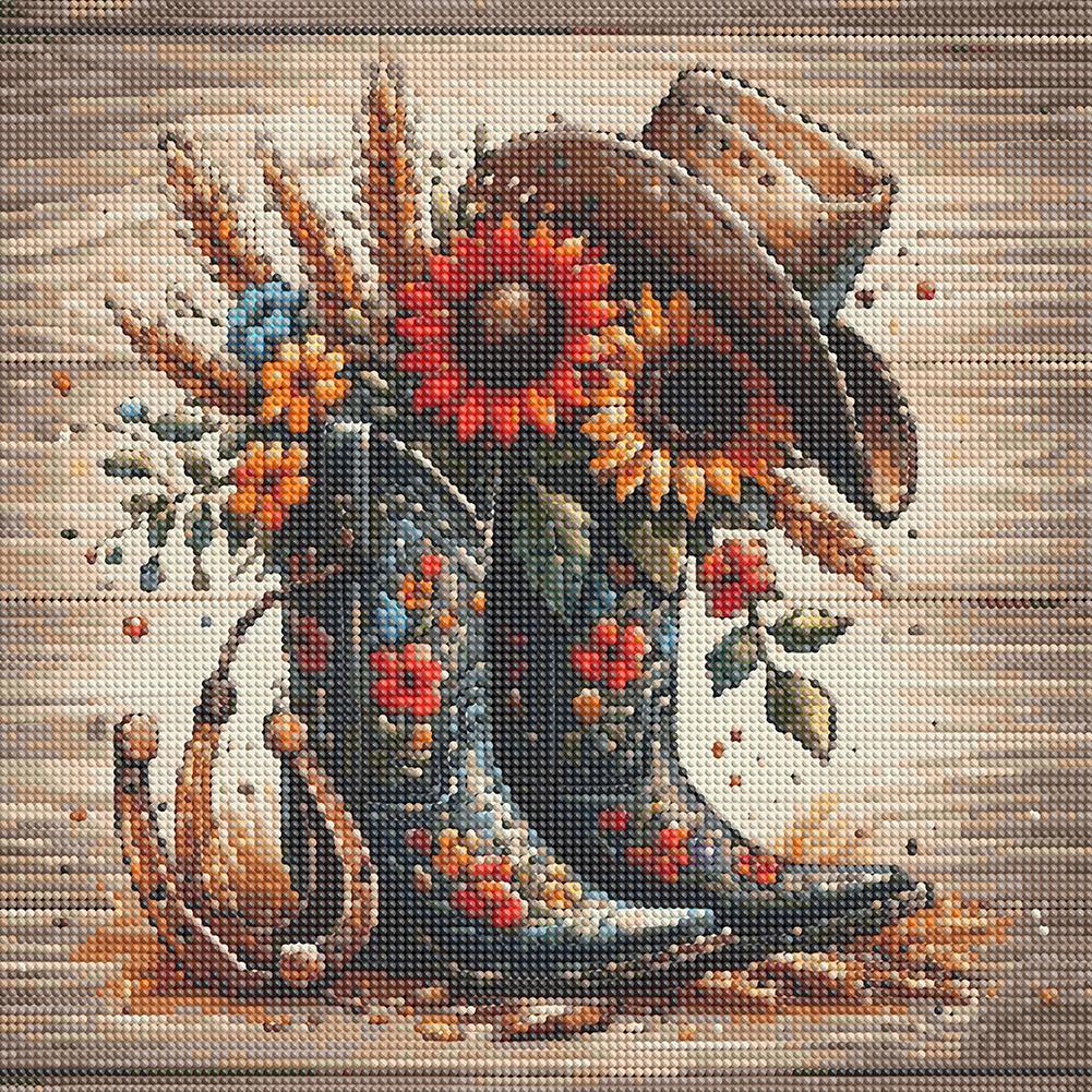 40x40cm Cowboy Boots 5D DIY Full Drill Round Diamond Painting Kit Home Decor