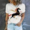 Simple and Personalized Black Horse Print Summer Women's Round Neck Short Sleeved T-shirt Fashionable and Versatile Daily Top