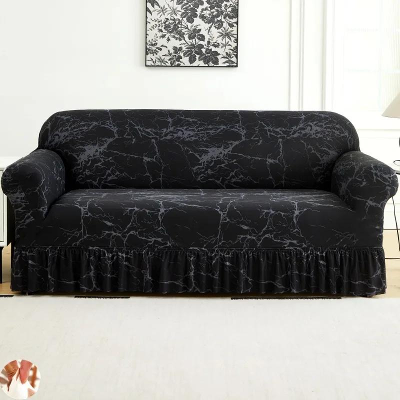 High Elastic Stretchable Easy Fit Universal Furniture Protector Printed Sofa Slipcover Couch Cover with Skirt Durable Washable
