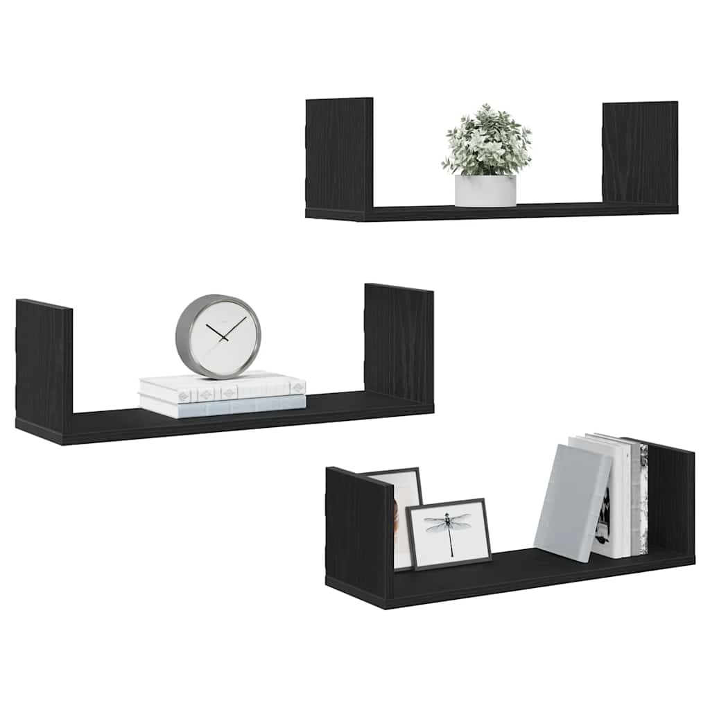 Wall Shelves 3 pcs. Black Oak Look 58 x 18 x 18 cm Engineered Wood