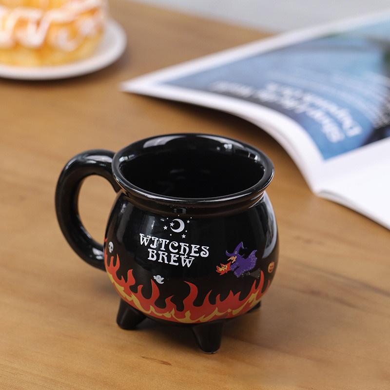 Witches Brew Cauldron Mug Magic Heat Color Changing Ceramic Coffee Tea Cup 300ml Halloween Novelty Gift for Witch