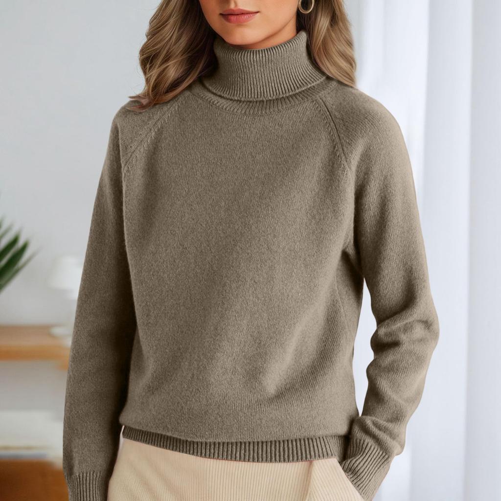 Damen Stehkragen Pullover Locker Dick Einfarbig Rollkragen Gestrickter Basis-Pullover