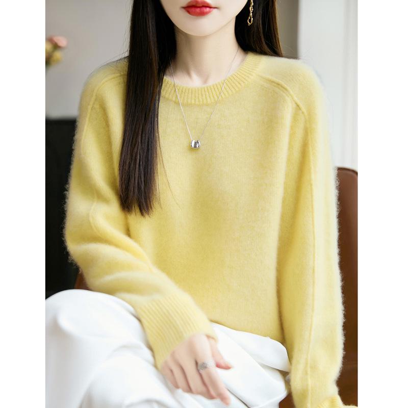 Women's Seven-Needle Thickened 100% Pure Wool Sweater - Autumn/Winter, Warm, Round Neck, Loose Fit, Knit Base Layer