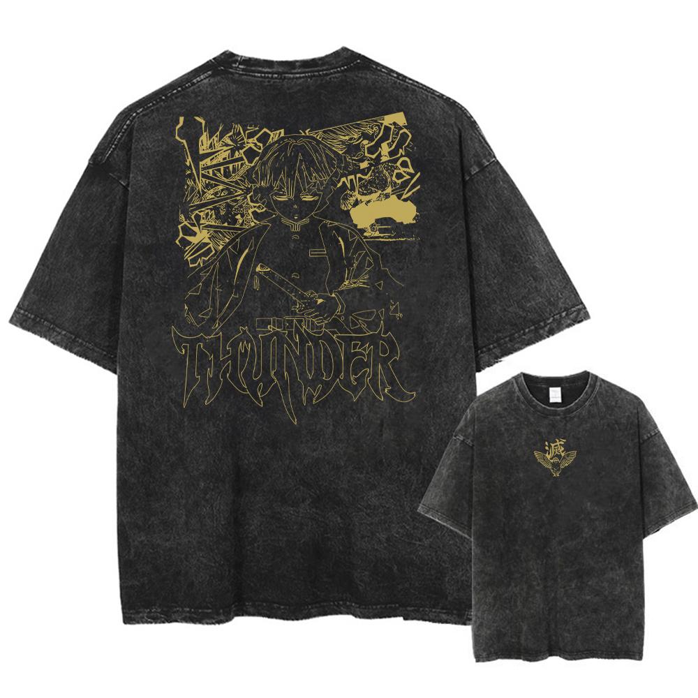 

Washed Acid Washed T Shirt Man Demons Slayer Anime Y2K Classic Casual T-Shirts Summer O Neck Hip Hop Tee Shirt Oversize Clothing M