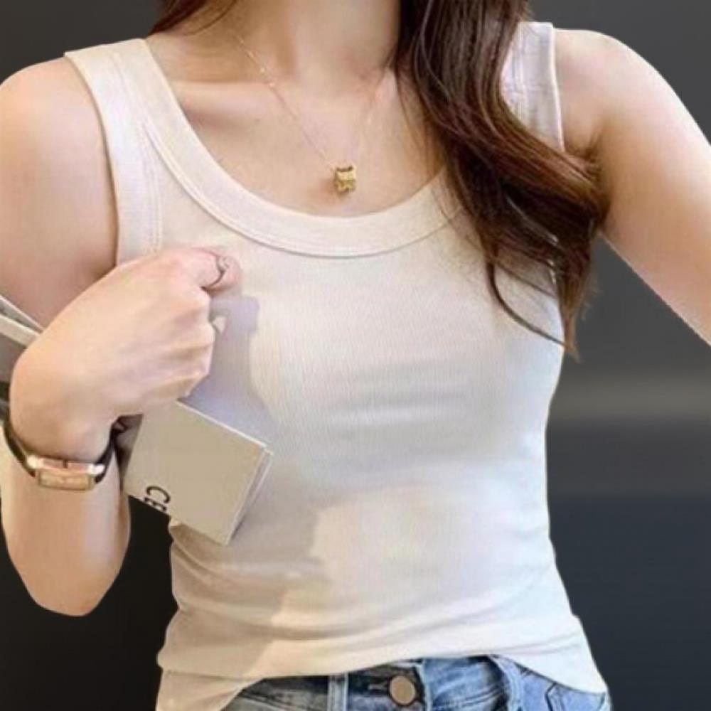 New Arrivals Open RUn Women Slim FiT U Neck Sleeveless T shirT Spandex Ribbed