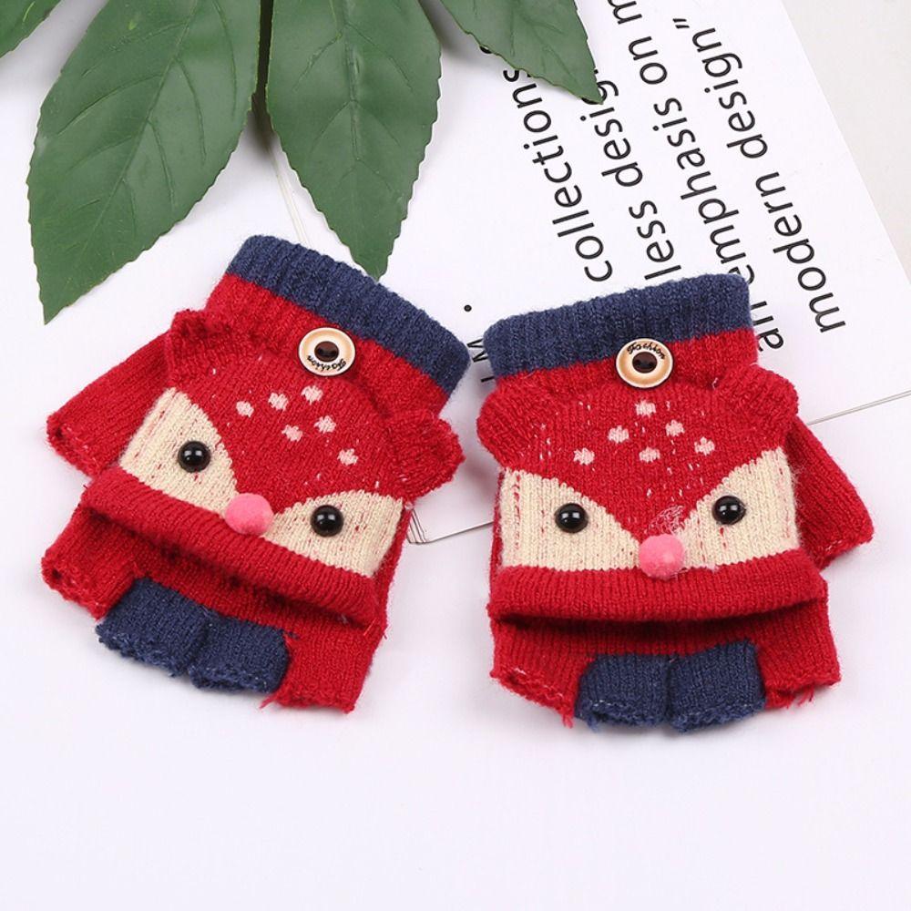 3-6 Years Thicken Kids Knitted Gloves Flip-Open Fingerless Gloves Winter Warm Mittens  for Baby Kids