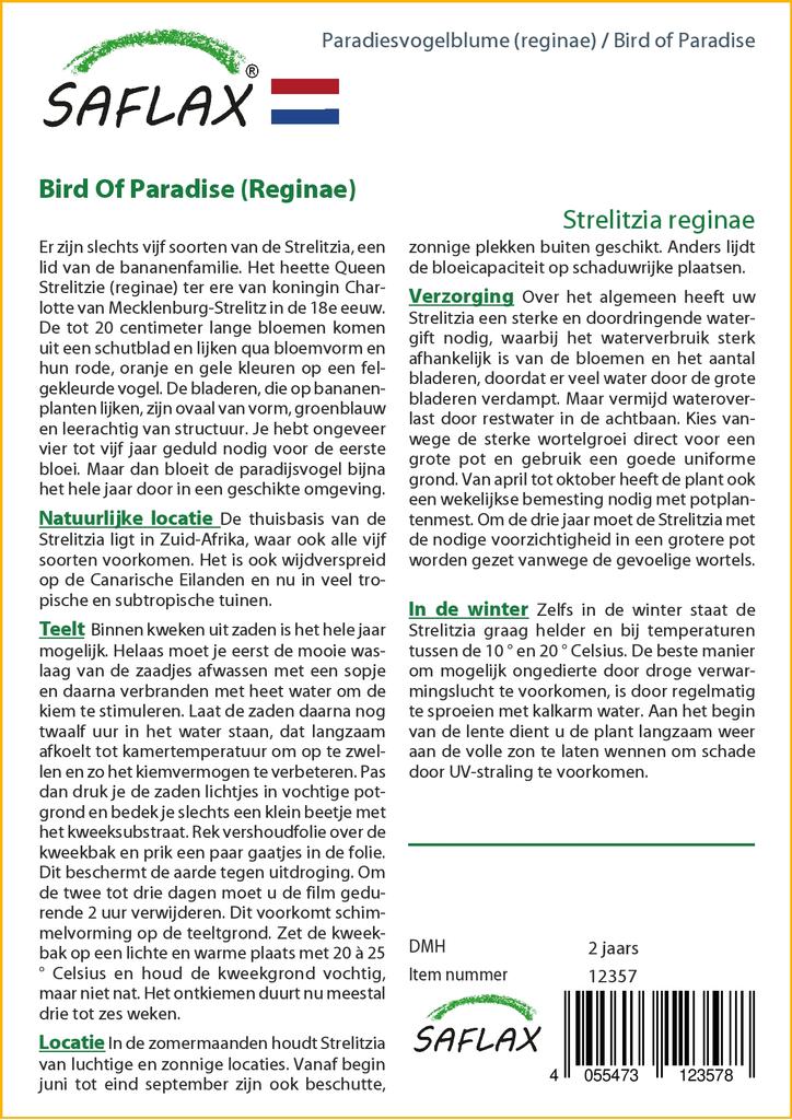 SAFLAX Bird of Paradise - 5 semen - Se substrátem pro lepší pěstování - Strelitzia reginae