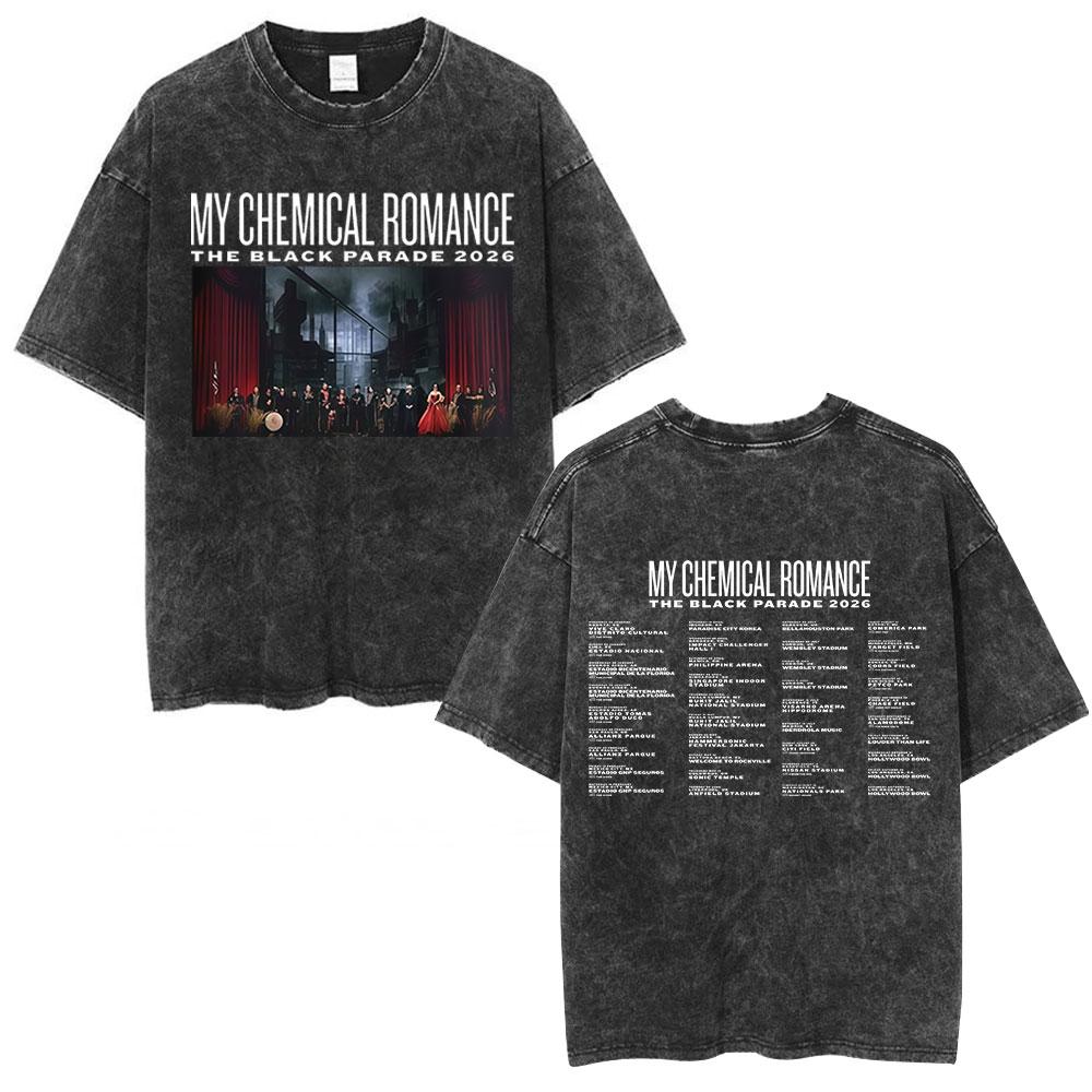 Rock Band My Chemical Romance Washed Tshirt The Black Parade Tour Merch Fans Gifts Tshirts Mens Clothing Punk T Shirts