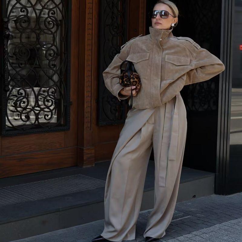 Za Autumn and Winter New Arrivals Women's Clothing Zr European and American Style Fashionable Versatile Lapel Long-Sleeve Suede Loose Jacket Coat