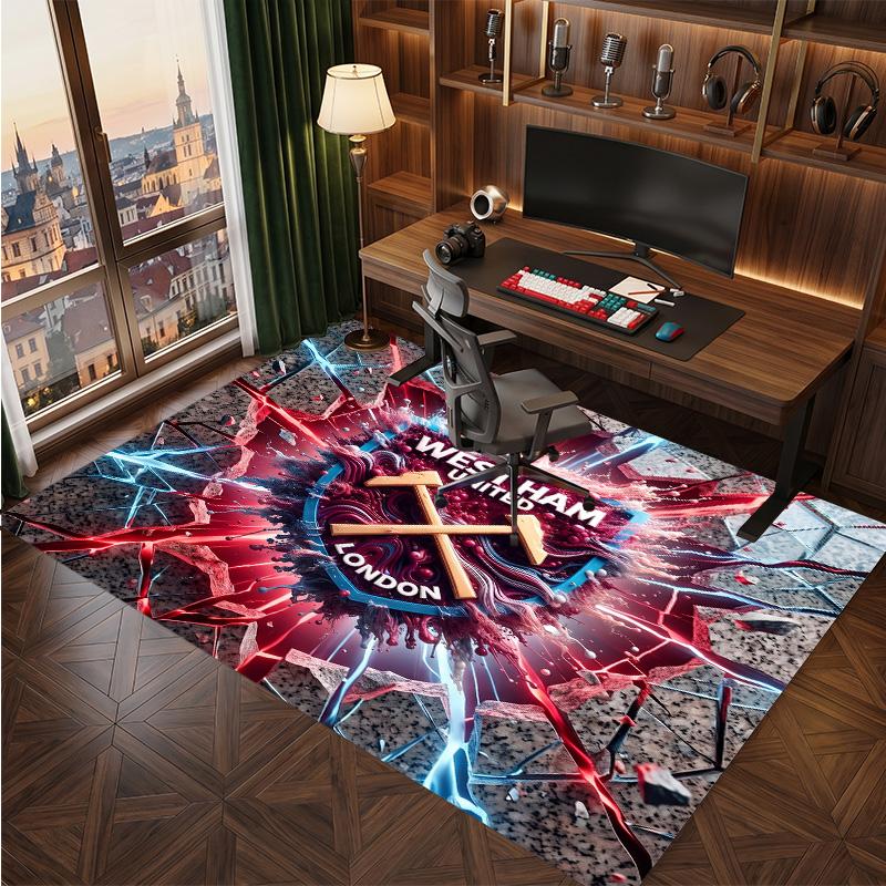 West Ham United Voetbal Print Kristal Fluweel Tapijt, Comfortabel Waterabsorberend Antislip Binnen Vloerkleed