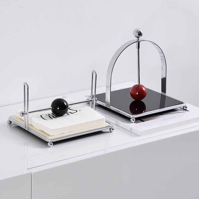 Metal Upright Square Tissue Box with Ball, Hotel Restaurant Decoration Napkin Holder, Wet Wipe Dispenser, Scandinavian Style