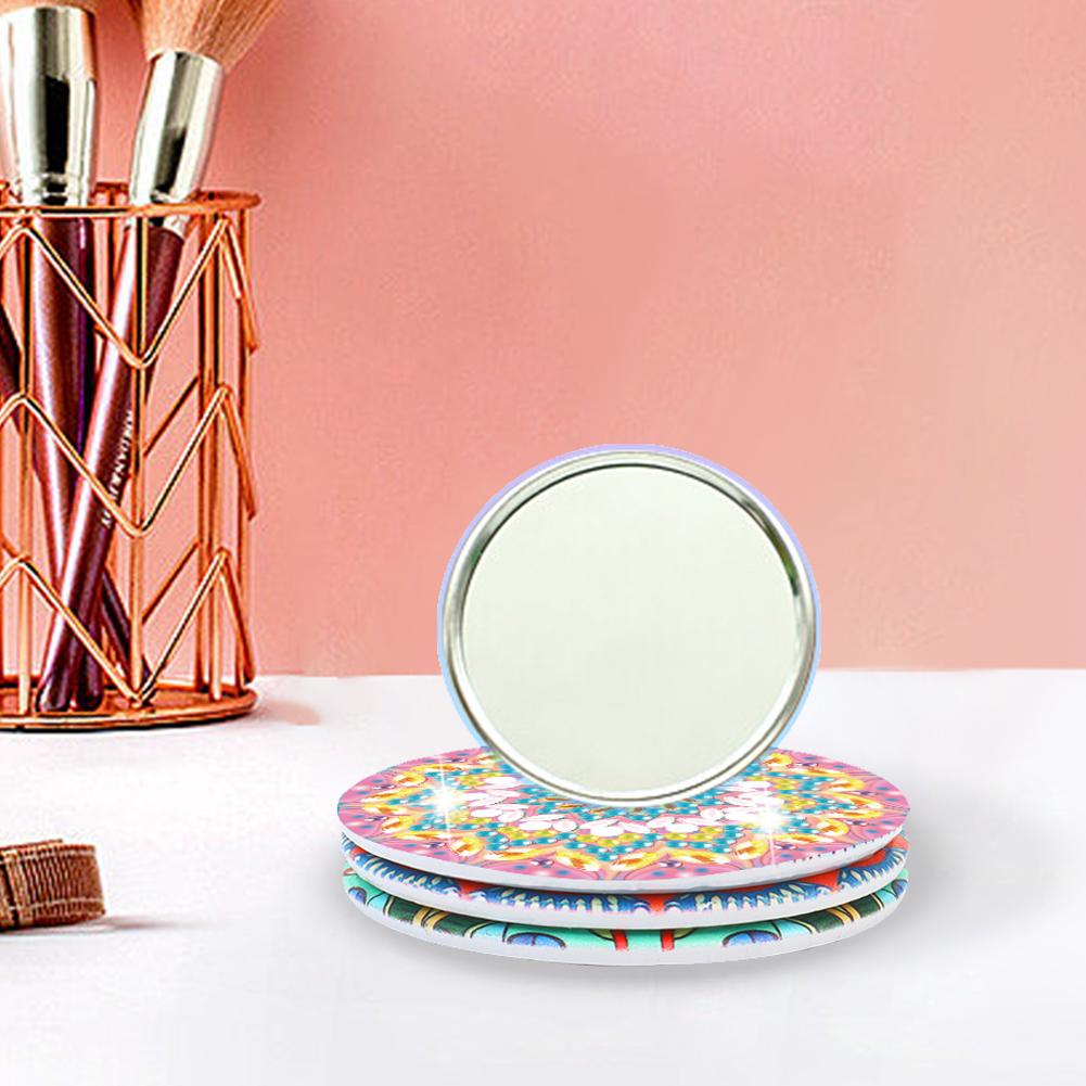 Rhinestone Embroidery Mosaic Makeup Mirror 3pcs Portable DIY Diamond Art Mosaic Makeup Mirror Art Craft Set Datura Pocket Mirror