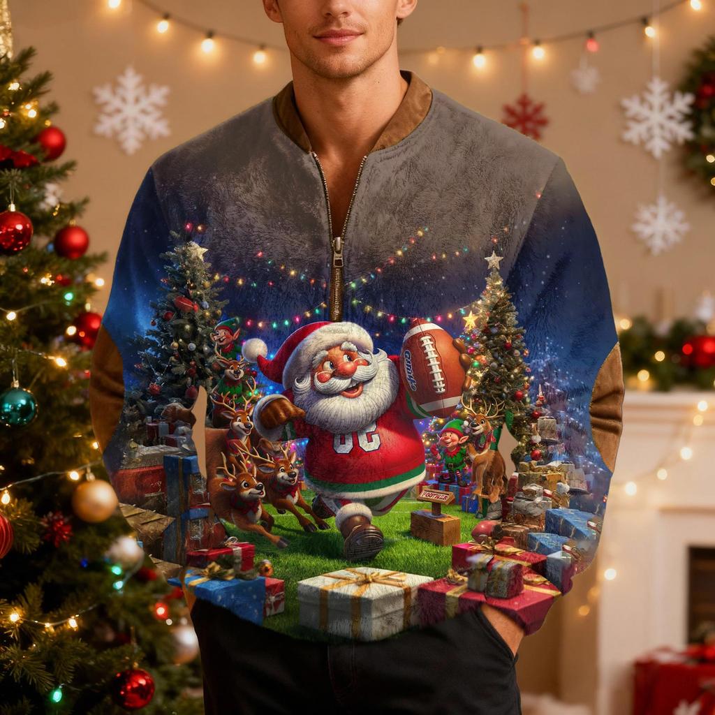 Mens Christmas Sweater Zip Up Sweatshirts Vintage Knit Graphic Sweatshirt Xmas Stand Collar Pullover