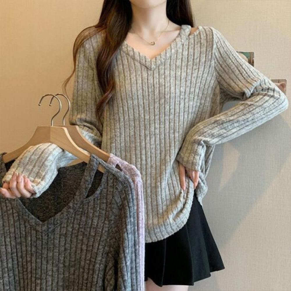 NaVaVa Women Loose Fit Rib V Neck Knit Long sleeVe Nk3209