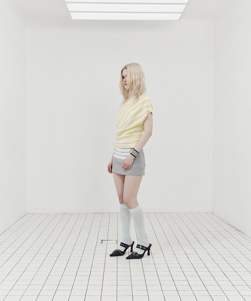 SETUP-EXE Stripe Eyelet Drape Top / Yellow
