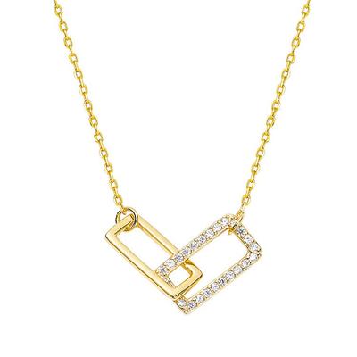 925 Sterling Silver Interlocking Double Ring Paper Clip Charm Necklace for Women Clavicle Necklace Wedding Jewelry S-N698