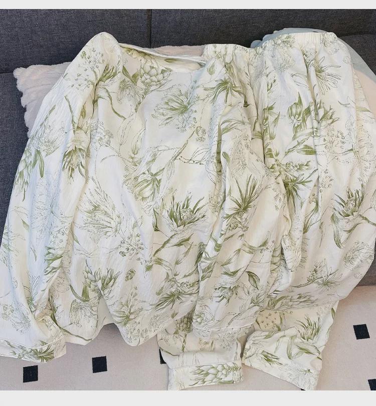 Women's Spring/Autumn Pajama Set: Thin Cloud Cotton with Chest Pads, Long-Sleeved Cardigan, Sweet and Cute Homewear.